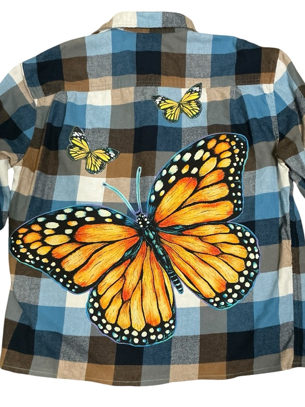 Monarch Butterfly Upcycled Flannel Shirt Top Shacket
